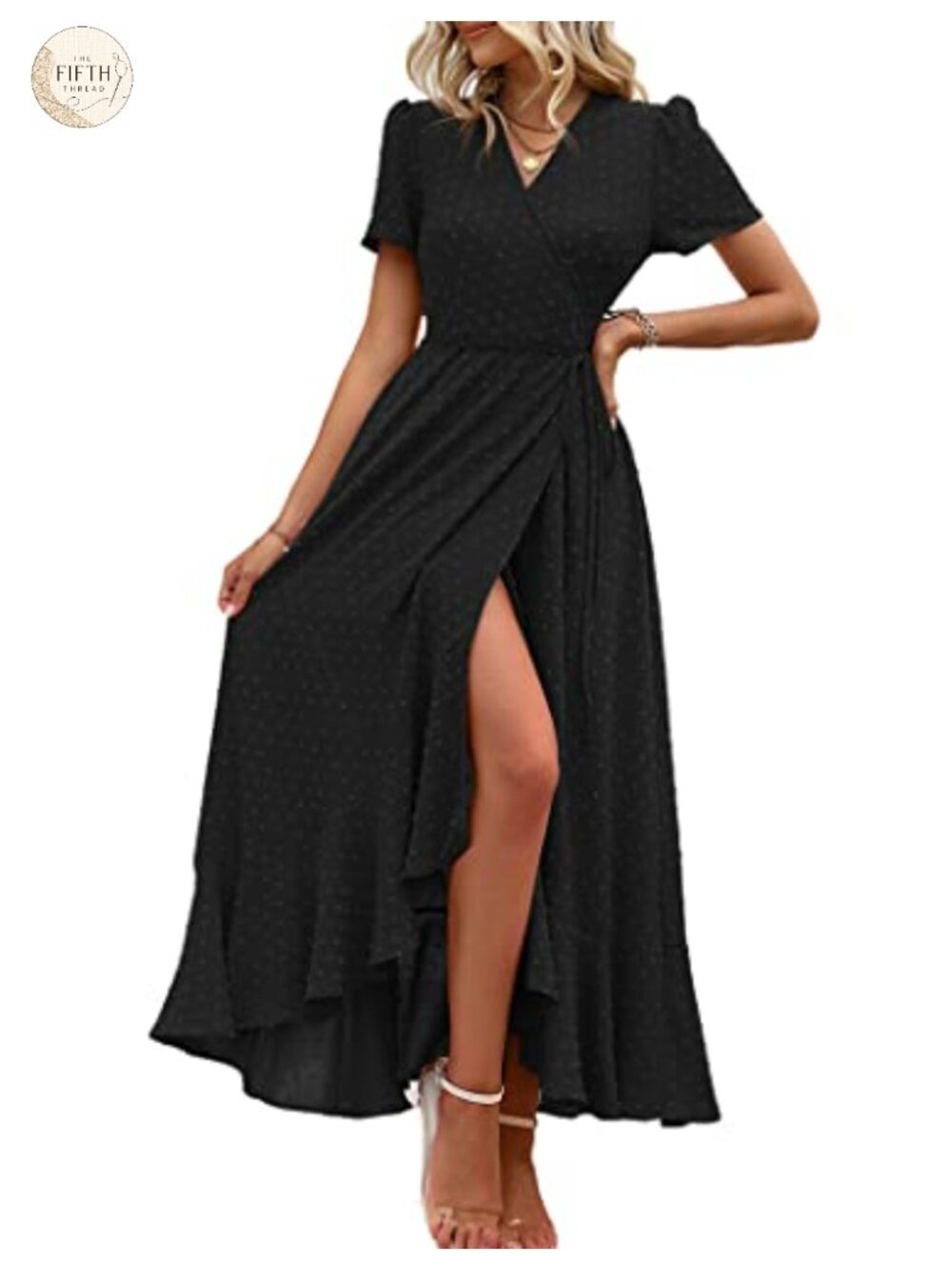 Boho Floral Maxi Dress Wrap V-Neck Short Sleeve High Slit